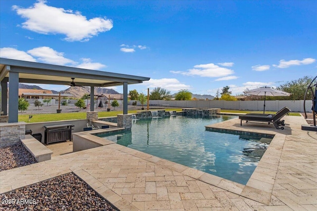 20715 E Watford Dr, Queen Creek, AZ 85142 - view of swimming pool featuring fence, a patio area, a gazebo, and a pool with connected hot tub
