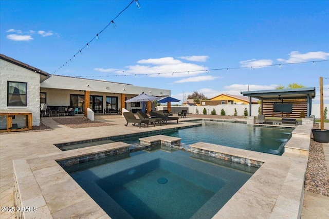 20715 E Watford Dr, Queen Creek, AZ 85142 - view of pool featuring a fenced backyard, a patio, and a pool with connected hot tub