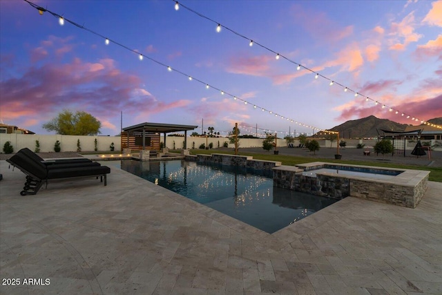 20715 E Watford Dr, Queen Creek, AZ 85142 - view of swimming pool with an in-ground hot tub, a fenced backyard, and a patio