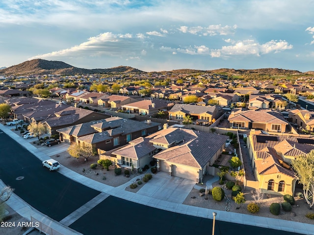 aerial view featuring a mountain view and a residential view