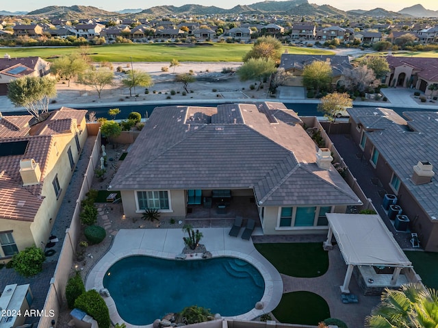 bird's eye view featuring a mountain view and a residential view