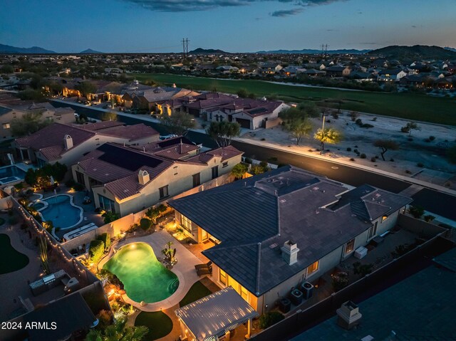 aerial view with a mountain view and a residential view