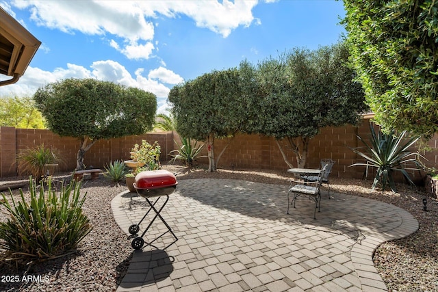 view of patio featuring a fenced backyard