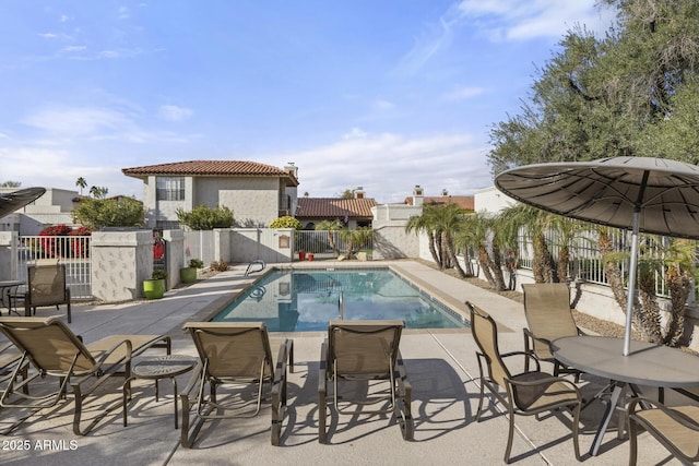 view of swimming pool with a patio