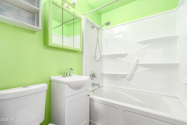 full bathroom with shower / bathtub combination, toilet, and vanity