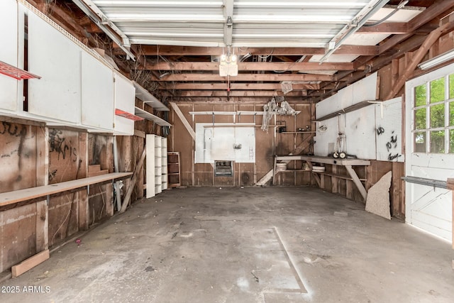 garage featuring a workshop area