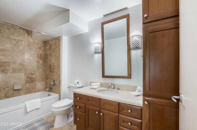 full bathroom with toilet, vanity, and shower / bathtub combination