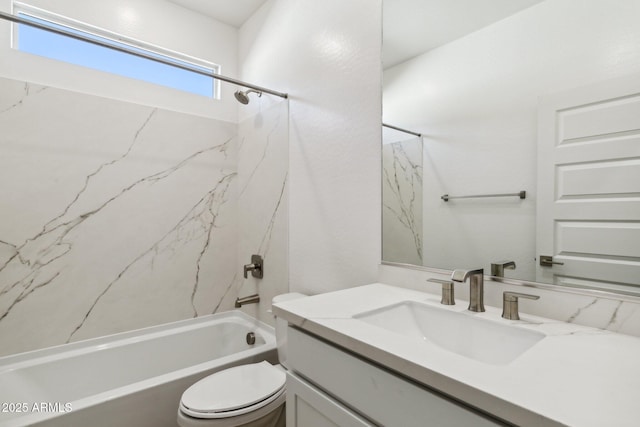 full bathroom featuring vanity,  shower combination, and toilet