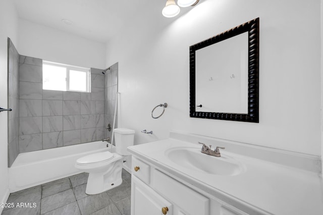 full bathroom featuring shower / bath combination, vanity, and toilet