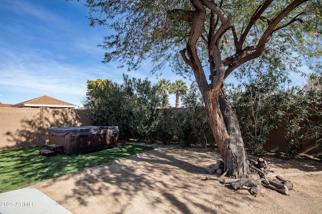 view of yard featuring a hot tub