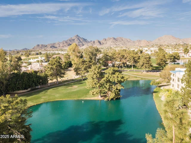 aerial view with a water and mountain view