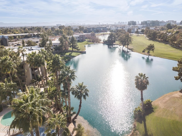 bird's eye view with a water view and a city view