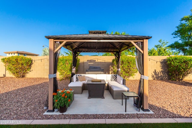 view of patio / terrace with a gazebo and an outdoor hangout area