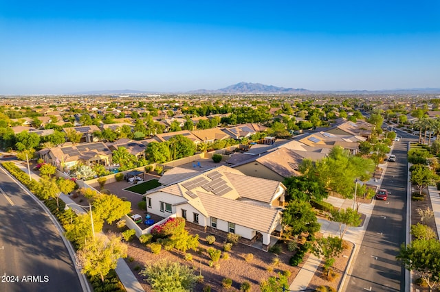 drone / aerial view featuring a mountain view