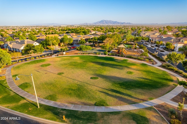 drone / aerial view featuring a mountain view