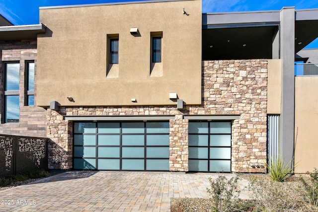 exterior space with a garage