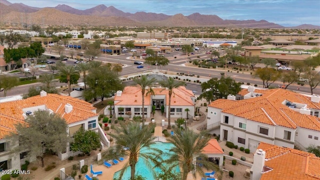 bird's eye view with a mountain view and a residential view