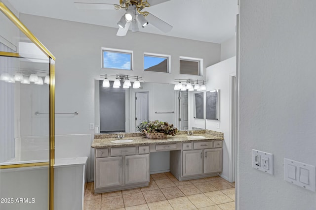 11413 S Coolwater Dr, Goodyear, AZ 85338 - full bath with a sink, ceiling fan, double vanity, and tile patterned floors