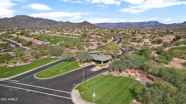 aerial view featuring a residential view and a mountain view