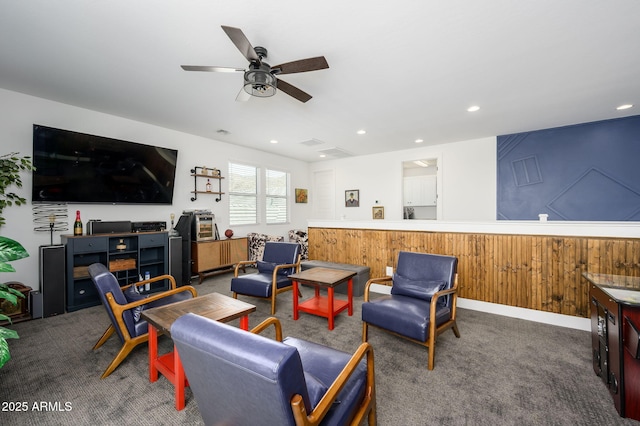 1221 E Paseo Way, Phoenix, AZ 85042 - living area with carpet flooring, ceiling fan, and recessed lighting