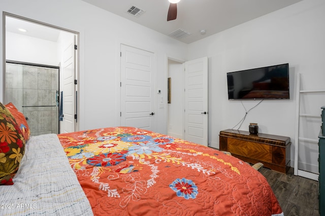 1221 E Paseo Way, Phoenix, AZ 85042 - bedroom featuring wood finished floors, ceiling fan, and connected bathroom
