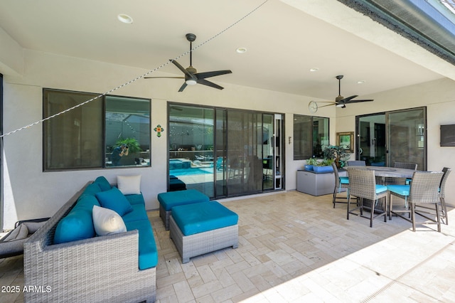 1221 E Paseo Way, Phoenix, AZ 85042 - view of patio / terrace featuring ceiling fan, an outdoor hangout area, and outdoor dining area