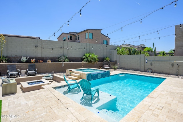 1221 E Paseo Way, Phoenix, AZ 85042 - view of pool with a fire pit, a patio, a fenced backyard, and a pool with connected hot tub