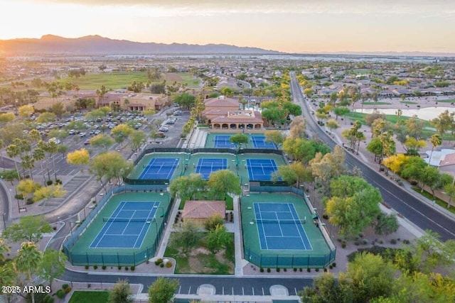 view of aerial view at dusk