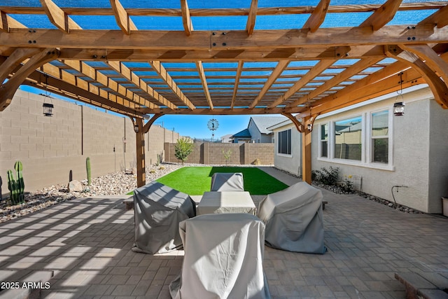 view of patio / terrace featuring a pergola and grilling area