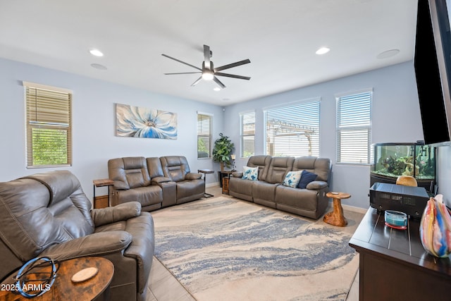 living room with ceiling fan