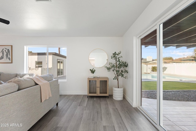 living room featuring plenty of natural light and hardwood / wood-style floors