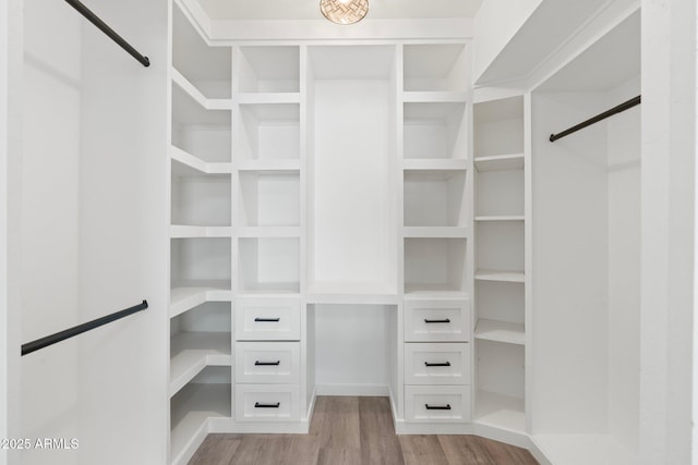 walk in closet featuring light wood-type flooring