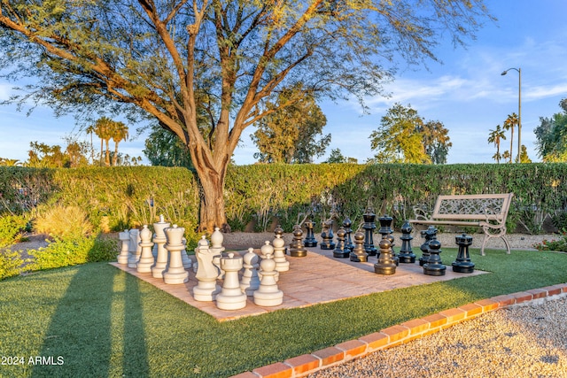 view of property's community featuring a lawn