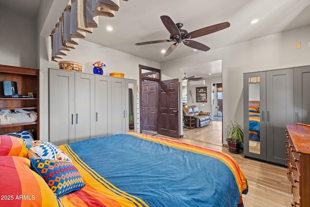 10975 E Janet Way, Dewey, AZ 86327 - bedroom featuring ceiling fan, recessed lighting, and light wood-style flooring