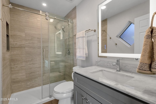 13636 N Hamilton Dr Unit 101, Fountain Hills, AZ 85268 - full bathroom with recessed lighting, vanity, a stall shower, and toilet