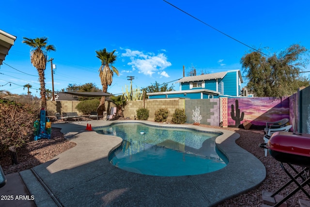 view of pool with a grill and a patio