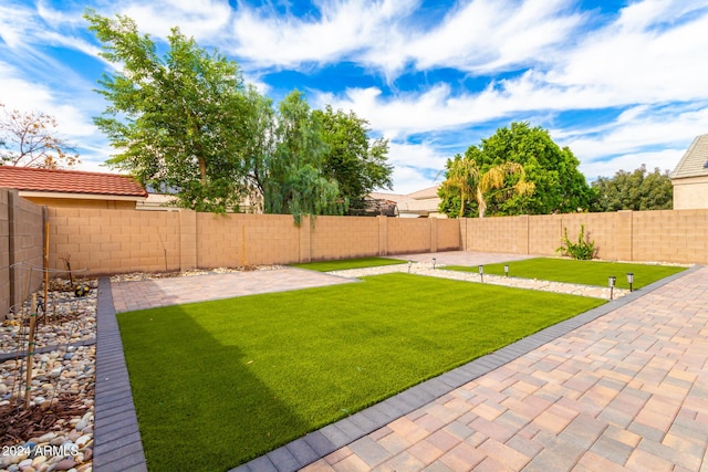 view of yard featuring a fenced backyard and a patio
