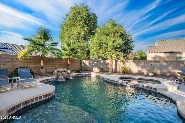 2056 E Carob Dr, Chandler, AZ 85286 - view of swimming pool featuring a fenced backyard, a pool with connected hot tub, and a patio