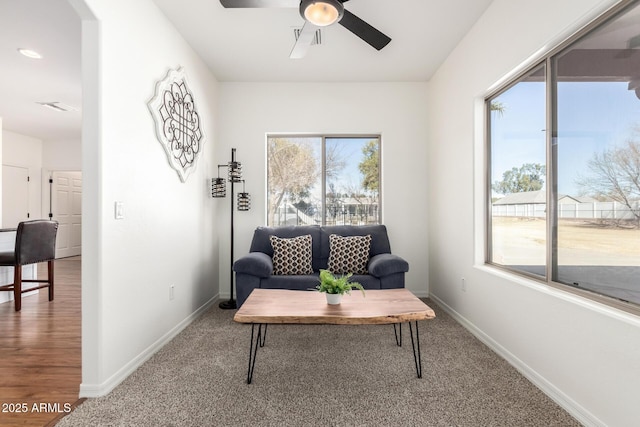 sitting room featuring visible vents, a wealth of natural light, and baseboards