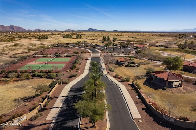 drone / aerial view featuring a mountain view