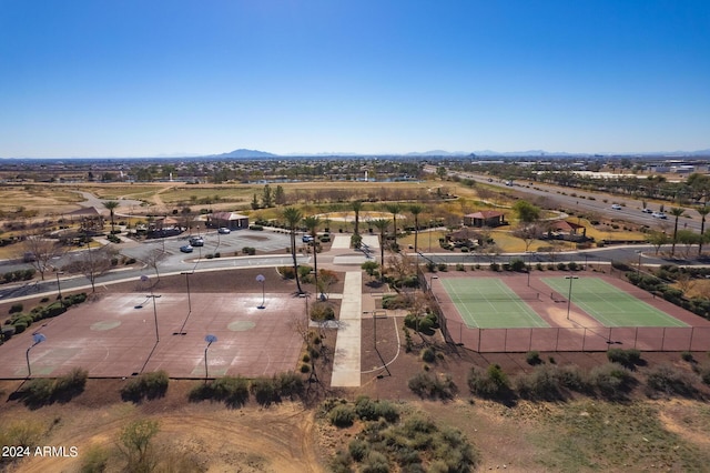 drone / aerial view featuring a mountain view