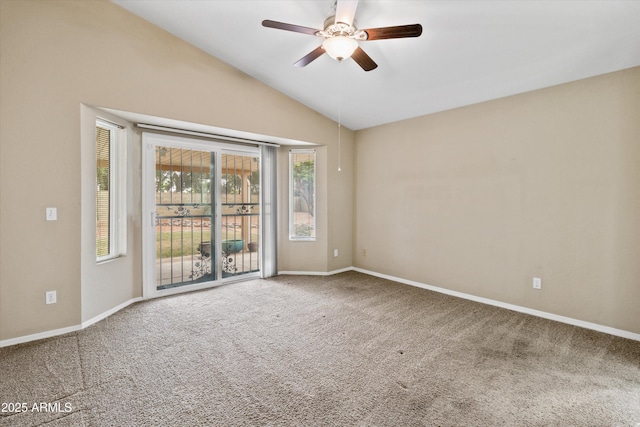 662 S Saddle St, Gilbert, AZ 85233 - unfurnished room with carpet, ceiling fan, vaulted ceiling, and baseboards