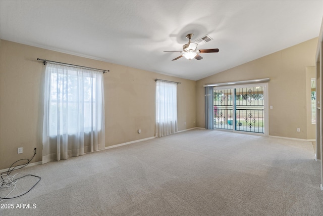 662 S Saddle St, Gilbert, AZ 85233 - unfurnished room with a ceiling fan, lofted ceiling, carpet, and baseboards