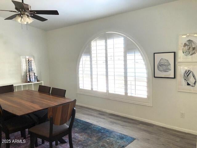1156 E Vinedo Ln, Tempe, AZ 85284 - dining space with wood finished floors, ceiling fan, and baseboards
