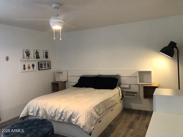 1156 E Vinedo Ln, Tempe, AZ 85284 - bedroom with dark wood-type flooring and a ceiling fan