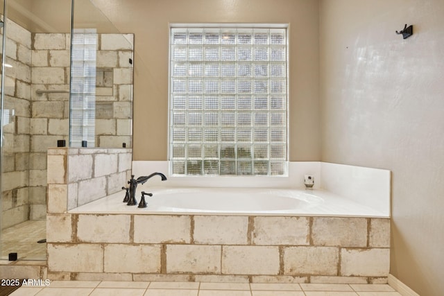 11816 E Terra Dr, Scottsdale, AZ 85259 - bathroom with a garden tub, tiled shower, and tile patterned floors