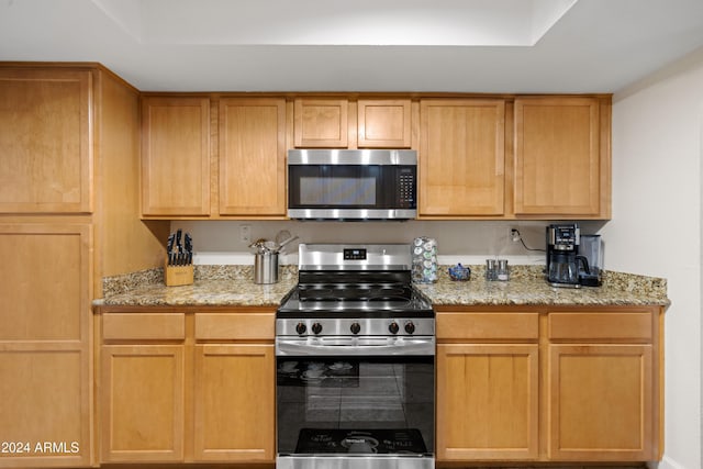 kitchen featuring light stone countertops and stainless steel appliances