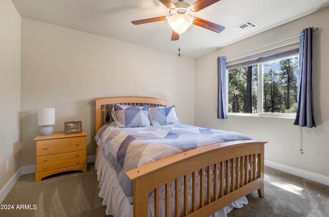 bedroom featuring carpet flooring and ceiling fan