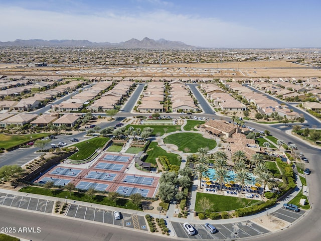 bird's eye view with a residential view and a mountain view