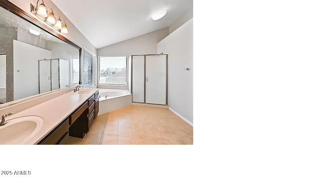 3761 W Kent Dr, Chandler, AZ 85226 - full bathroom featuring vaulted ceiling, a sink, and a stall shower